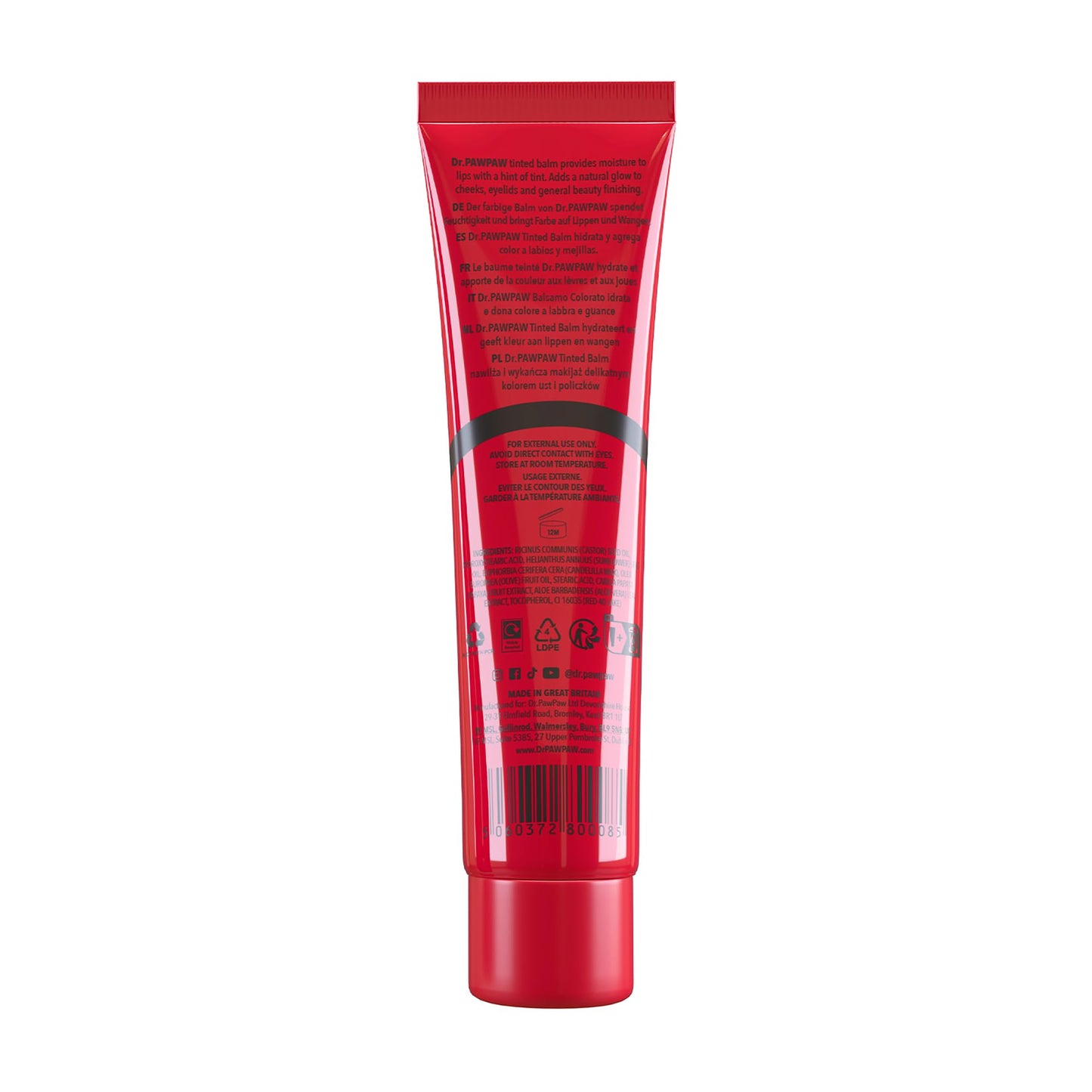 Dr. PawPaw Multipurpose Soothing Tinted Balm - Lip Balm for Lips, Cheeks, Eyes – Tinted Lip Balm - Lip Moisturizer with Pawpaw - Ultimated Red - 0.84 oz