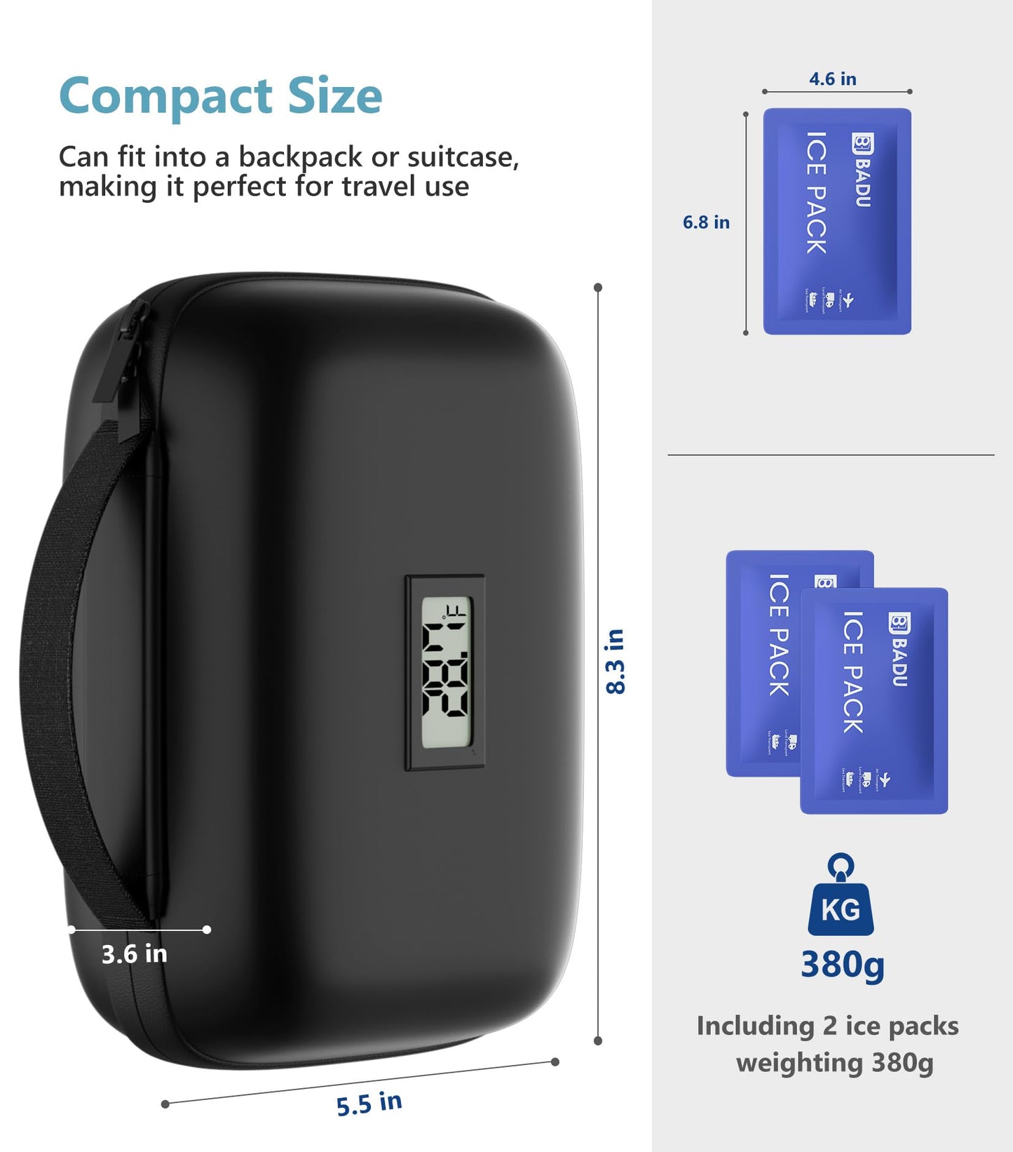 Insulin Cooler Travel Case with Temperature Display, TSA Approved Diabetic Cooling Bag for Insulin Pens and Supplies, Refrigerated Medicine Organizer with 2 Ice Packs