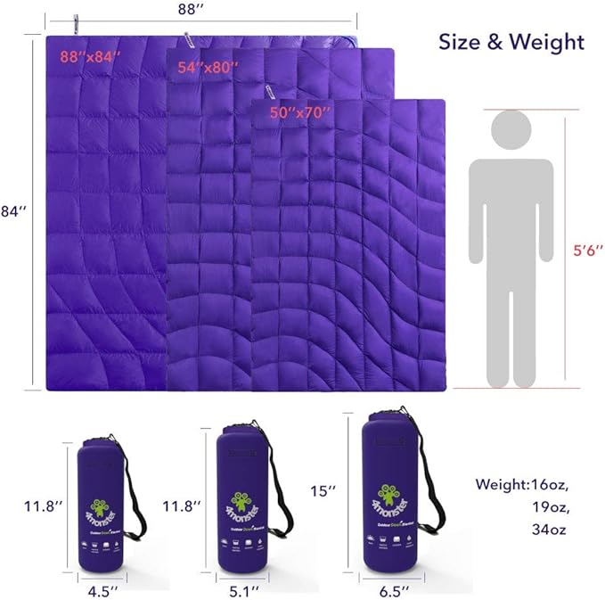 4Monster Down Camping Blanket - Outdoor Travel Quilt Puffy 650 Fill, Packable, Lightweight,Wind & Waterproof | Ideal for Stadium, Backpacking,Picnics, Beach and Hiking