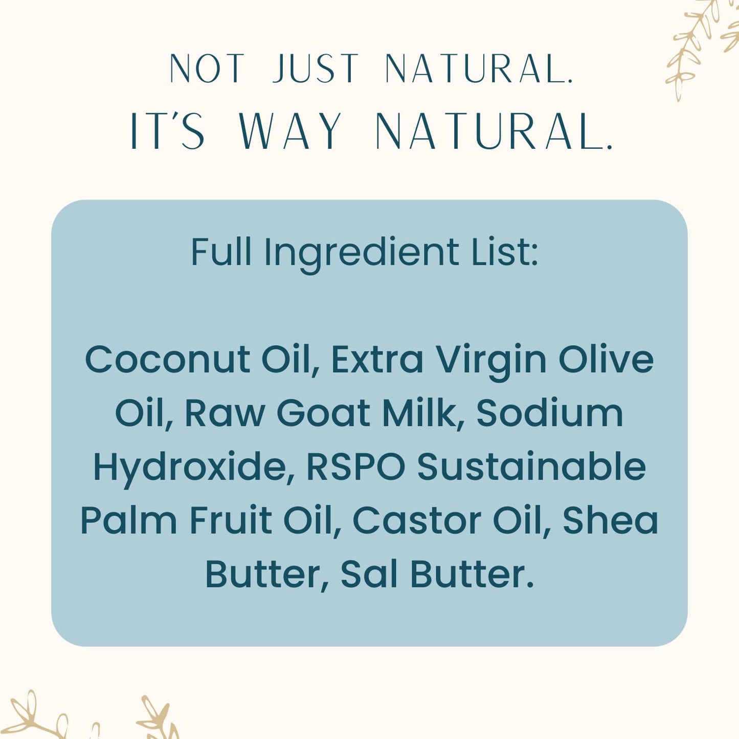 Way Natural Goat Milk Soap Bar, Unscented - Premium, Handmade w/Real Milk in USA - Hand & Body Goat Soap - Dry, Sensitive Skin, Gentle, No Dyes - (1 Large, 5oz)