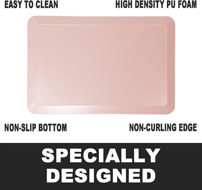 1" Extra Thick Anti Fatigue Floor Mat 70" L x 17" W,Kitchen Mat, Standing Desk Mat,140D Advanced PU Foam Ergonomic Comfort at Home, Office, Garage, Sink (Light Pink)