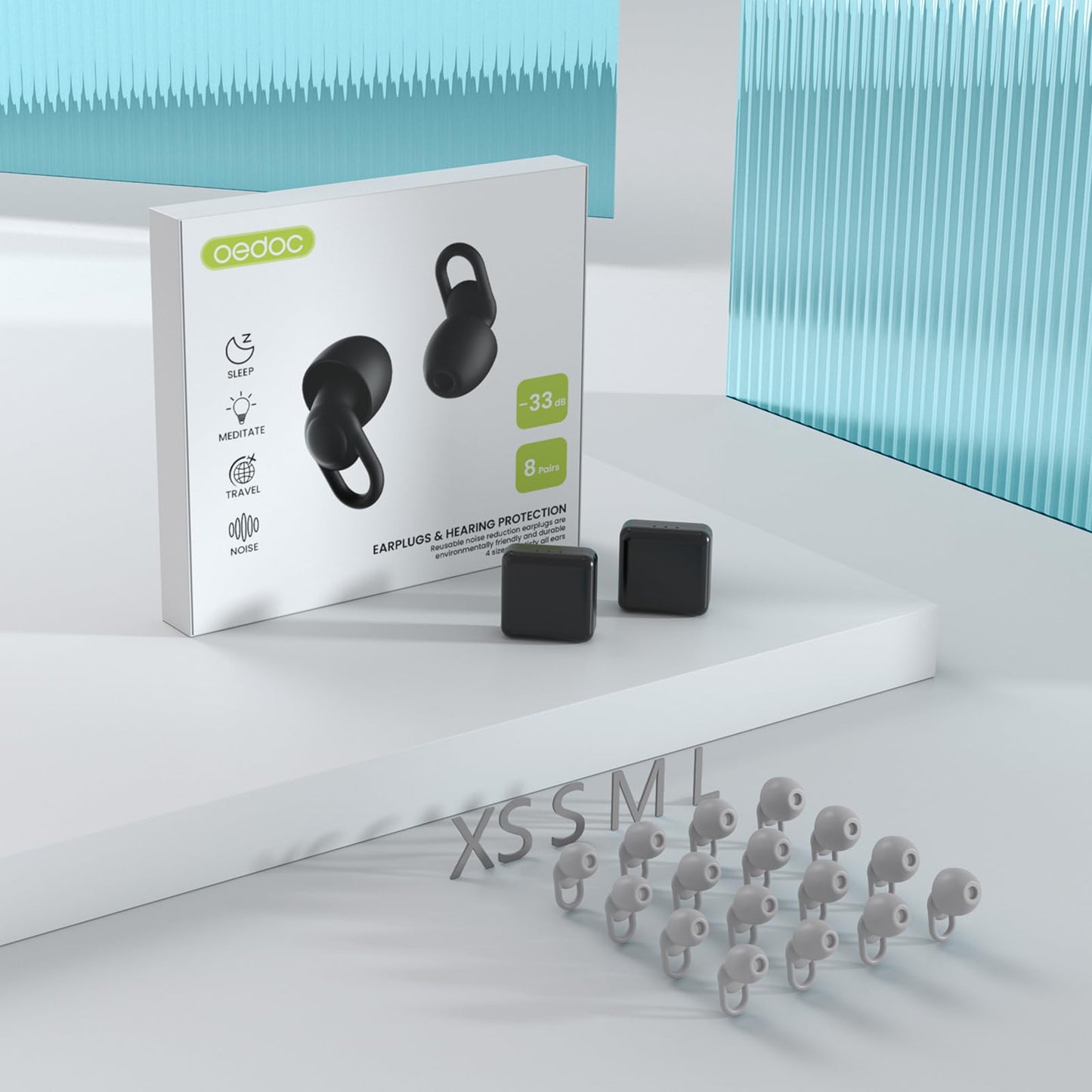 Silicone Ear Plugs for Noise Reduction - Reusable Soft Comfortable Earplugs for Sleeping,Noise Sensitivity & Flights -16 Ear Tips in XS/S/M/L, with 2 Travel Boxes - 33dB Noise Cancelling (Grey)