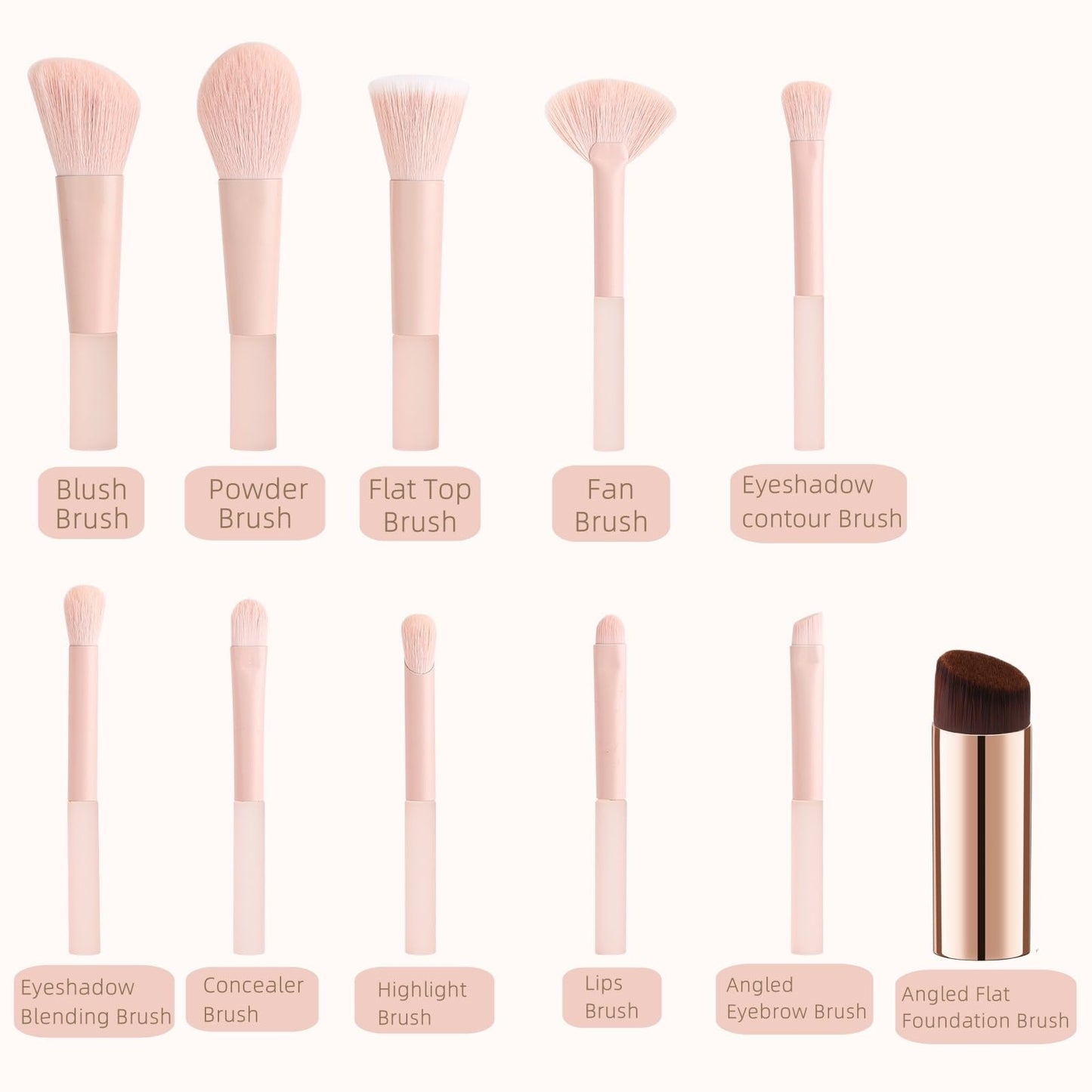 GOERTI 11 Pcs Mini Travel Makeup Brush Set With Case, Professional Premium Synthetic Kabuki Powder Foundation Blush Fan Highlight Eye Blending Shadows Concealer and Lips Brush Kit for Travel