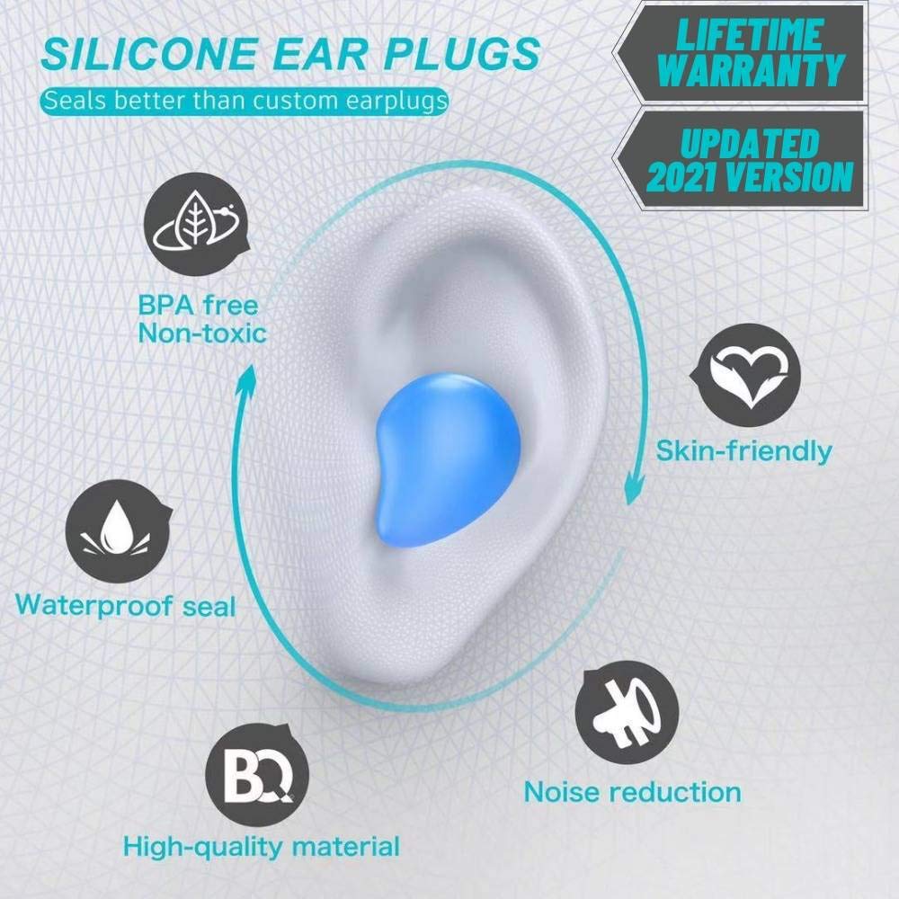 Silicone Ear Plugs for Sleeping Swimming,Reusable Moldable Noise Cancelling Earplugs for Shooting Range, Swimmers, Snoring, Airplanes, Travel, Work, Studying, (16-Pillows)