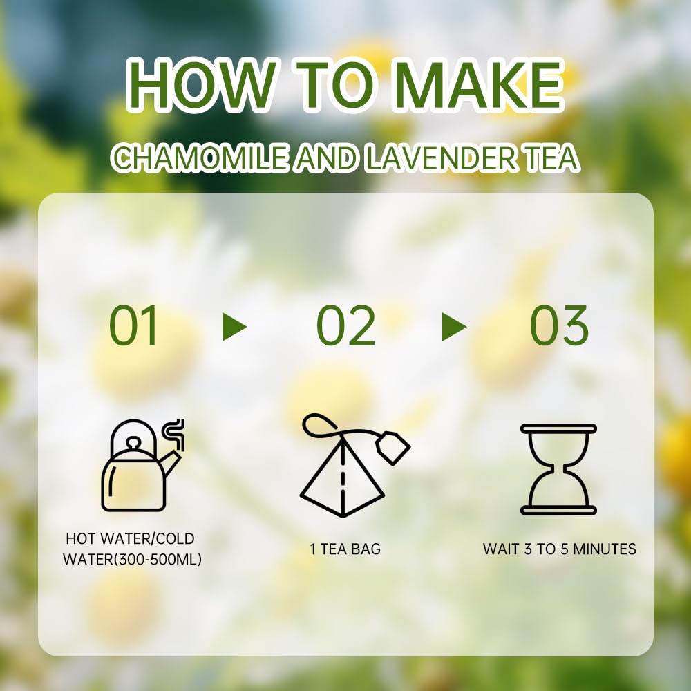 HANFANGLING Chamomile and Lavender Herbal Tea Stress Relief Support Sleep - Savor the Floral Scent 20 tea bags 0.85oz