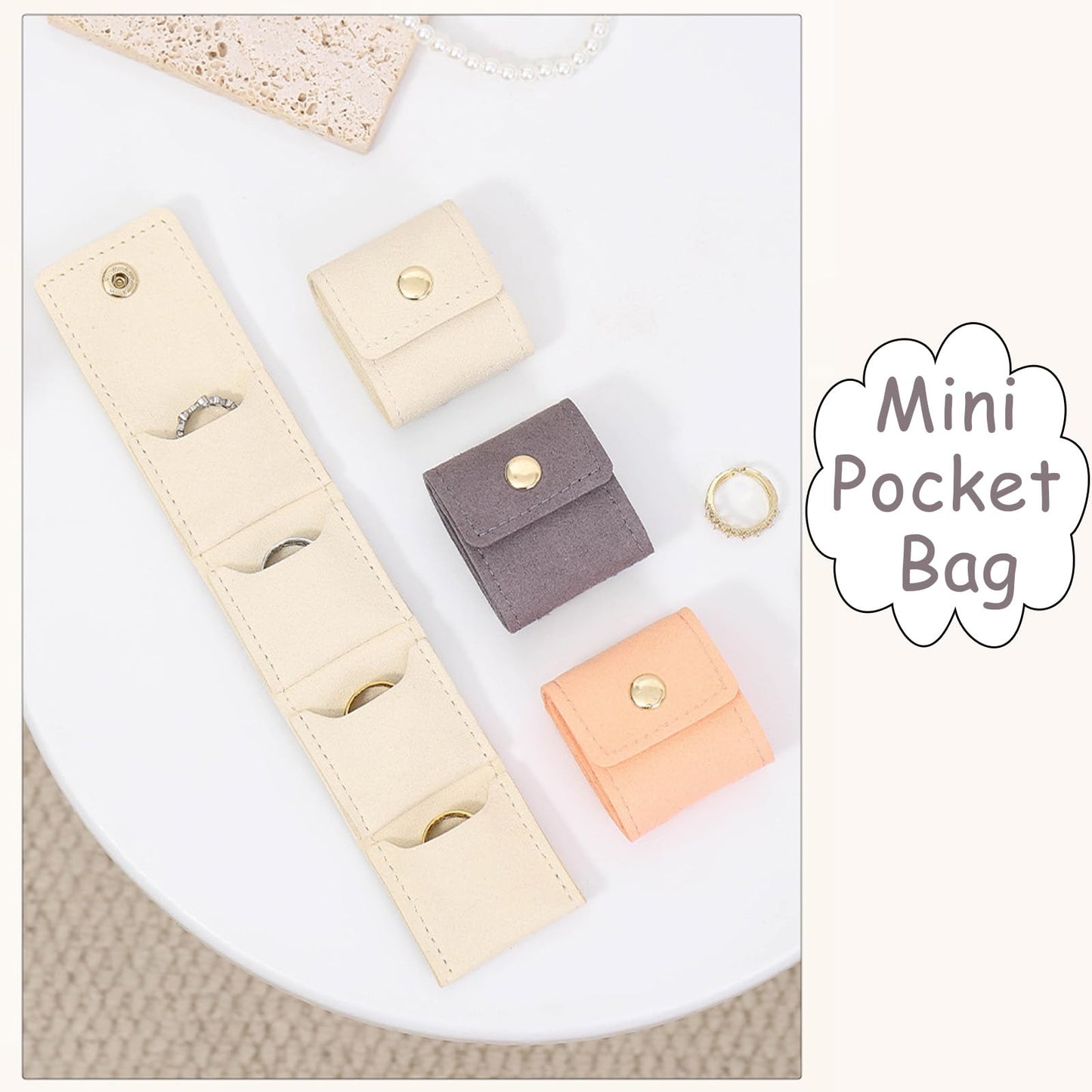 Samelek 3pcs Mini Travel Jewelry Organizer - Foldable Jewelry Roll Case with Buckle, Portable Jewelry Box for Earrings, Rings, Necklaces