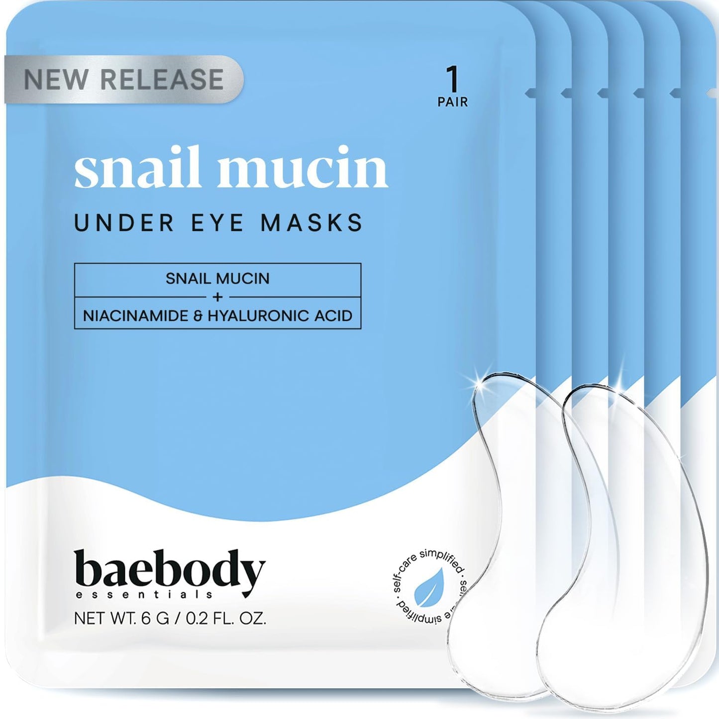 Baebody Advanced Snail Mucin Under Eye Patches for Women & Men (6 Pairs) - Under Eye Masks for Dark Circles and Puffiness - With Niacinamide - Reduce Fine Lines and Wrinkles