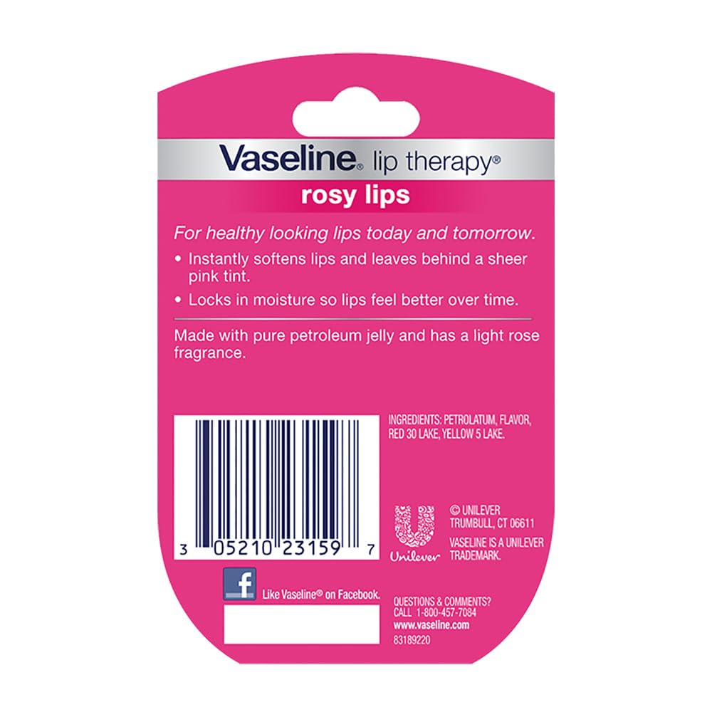 Vaseline Lip Therapy Rosy Lips Mini 8-Pack – Rose-Tinted Lip Balm, Moisturizer for Soft, Pink Lips, 0.25 Oz Ea