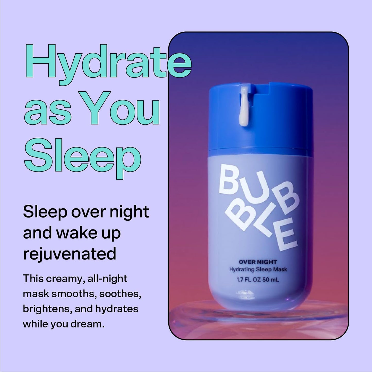 Bubble Skincare Over Night Hydrating Sleep Mask - Gentle Exfoliating Overnight Face Mask for Skin Barrier Repair - Formulated with Mandelic Acid & Sodium PCA to Hydrate, Brighten & Soothe Skin (50ml)