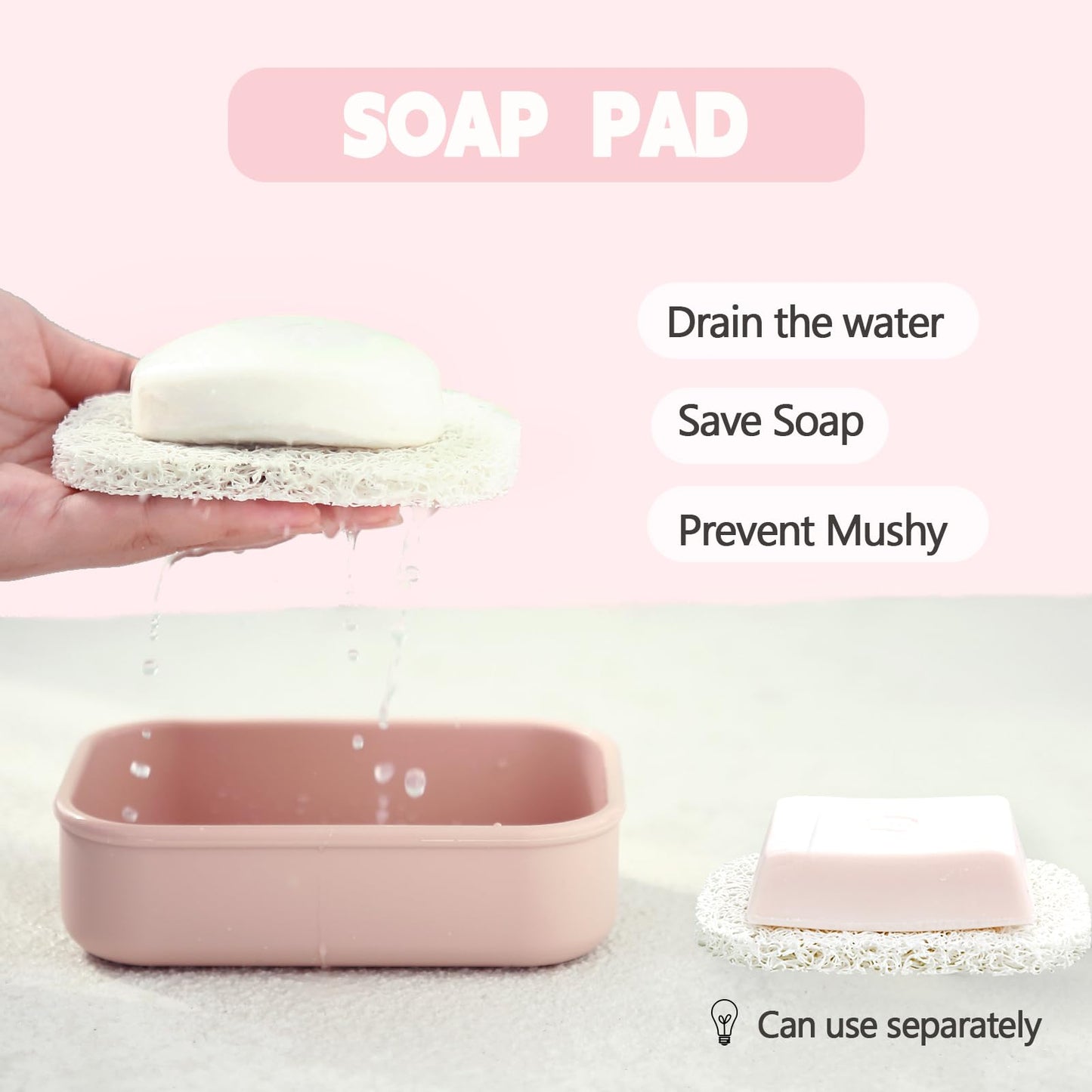 PUTING Large Travel Soap Case Leak Proof, Silicone Shampoo Bar Holder, Soap Container with Draining Layer, Slip-Resistant Portable Bar Soap Holder for Shower, Bathroom, Gym, Camping(Pink)