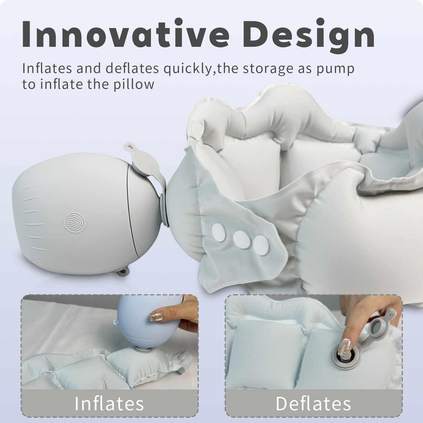 Inflatable Travel Pillow Portable Quickly Inflated Neck Pillows Washable Camping Pillow Headrest Sleep for Airplane Car Buses Trains Home Office Napping Traveling Essentials (Gray)