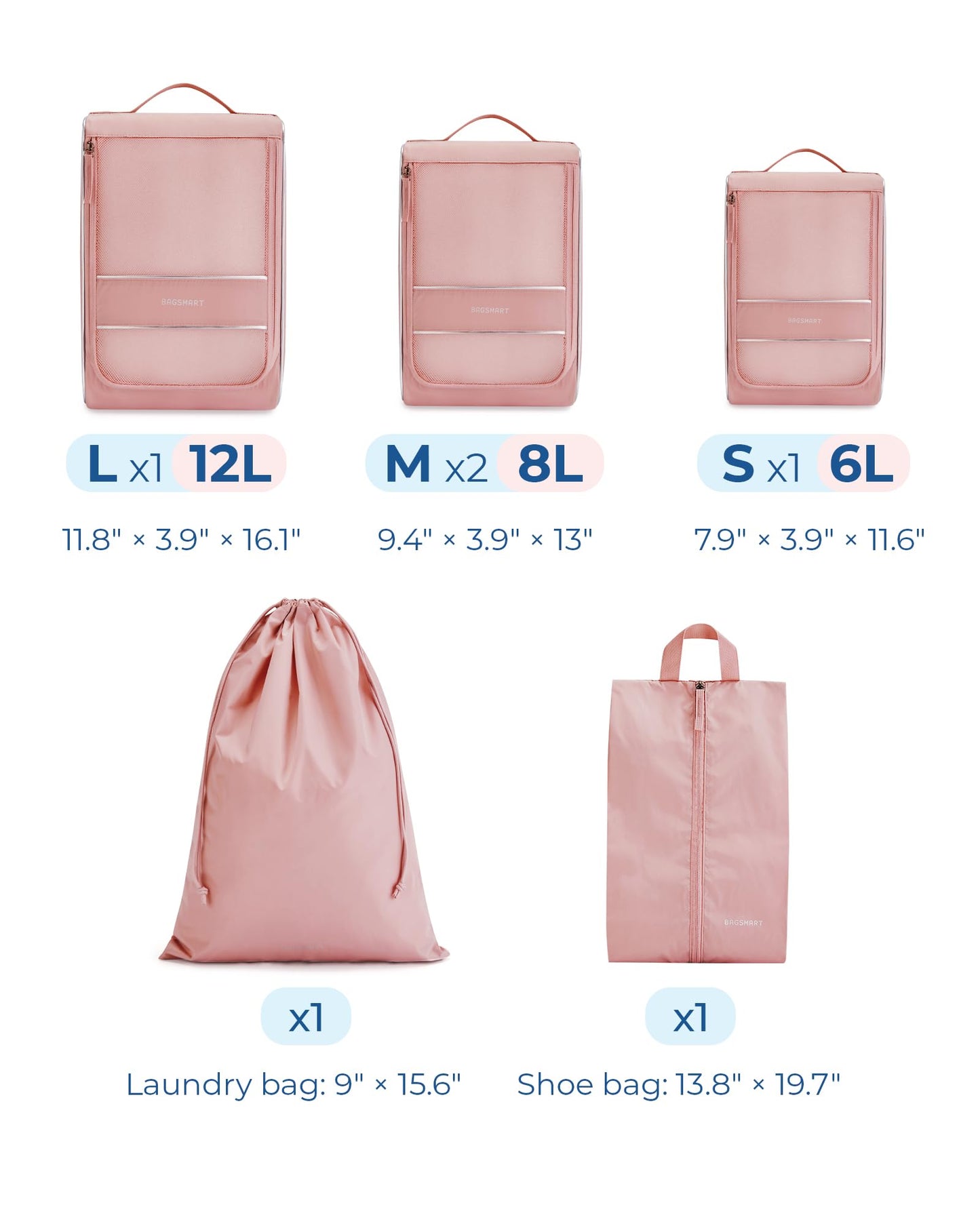 BAGSMART Keep Shape Packing Cubes - 6 Set Travel Organizer Bags, Lightweight Suitcase Organizer with Breathable Mesh, Cruise Ship Essentials, Black