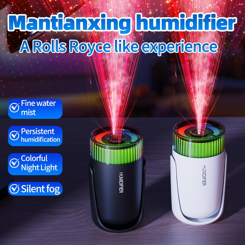 KISSWILL Mini Humidifier with LED Starry Sky Projector, 2 Mist Modes, Silent Operation, USB Powered (black)