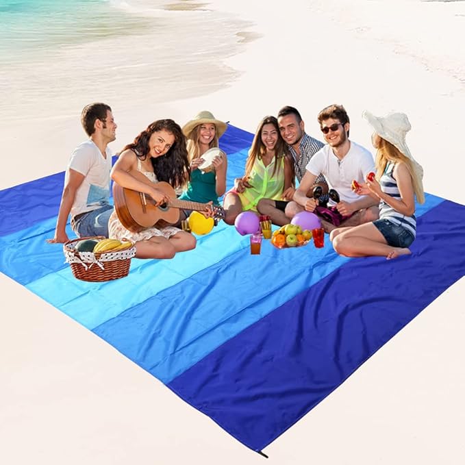 Beach Blanket Waterproof Sandproof Beach Mat 79" X 83"/10'x9'for 2-8 Adults Quick Drying Outdoor Picnic Mat Beach Accessories for Travel, Camping, Hiking