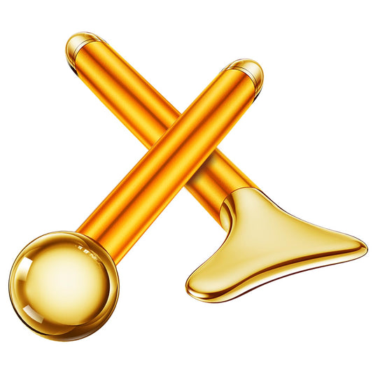 Amirce 2-in-1 Gua Sha and Ice Roller Facial Tools, Electric Face Massager Device for Eye, Jaw, Scalp, Neck, Gold