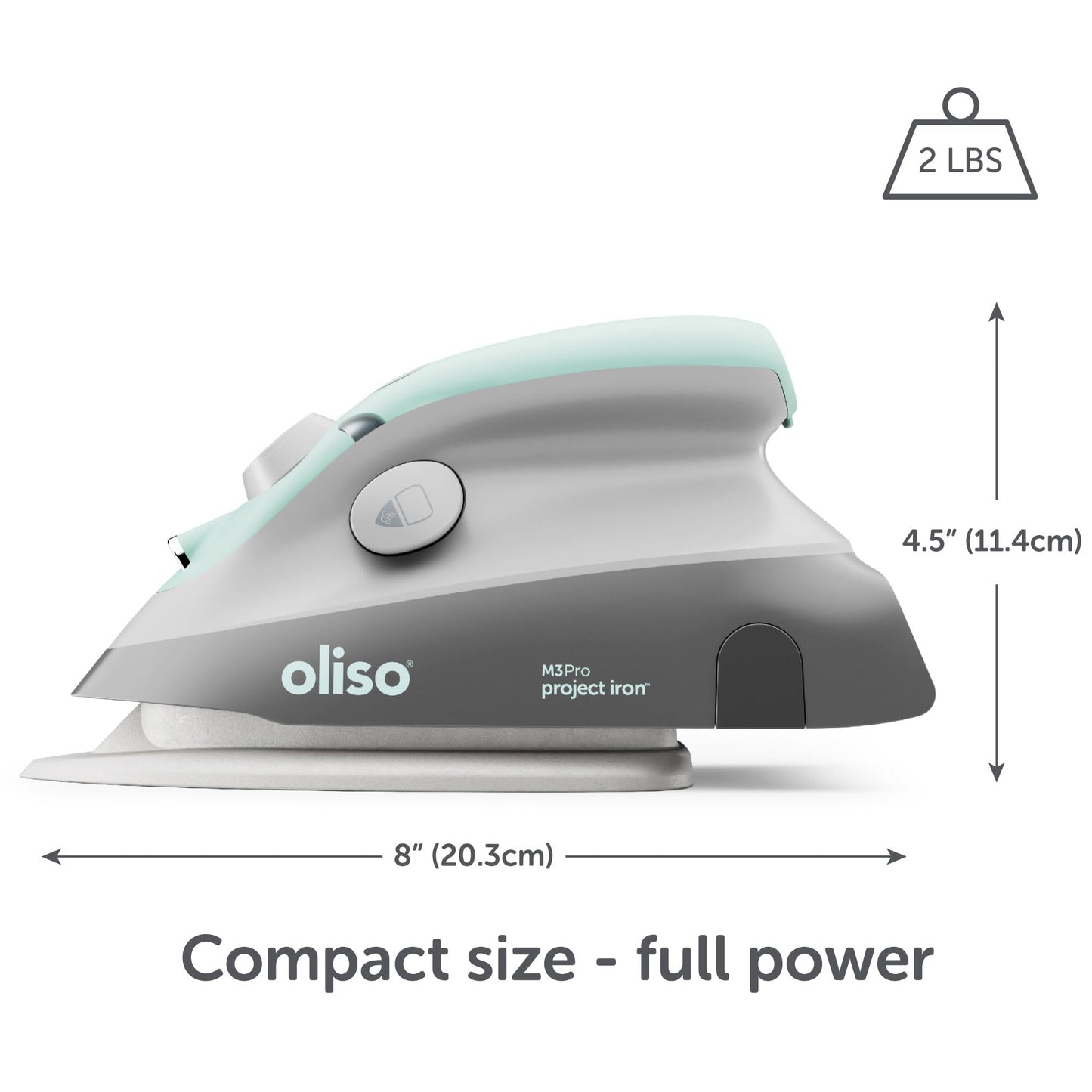 oliso M3Pro Project Steam Iron with Solemate – 1000W Ceramic Soleplate Iron and LED Light for Sewing, Quilting, Crafting, and Travel – Aqua