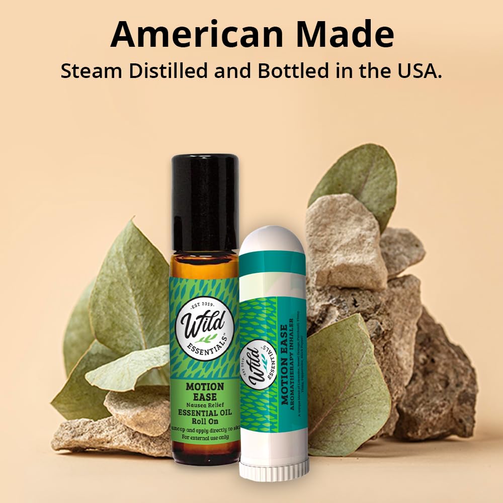 Motion Ease Nasal Inhaler and Roll On Essential Oils, 2 Piece Set, Relief for Motion Sickness, Sea Sickness, Car Sickness, Nausea and Vomiting, Dizziness