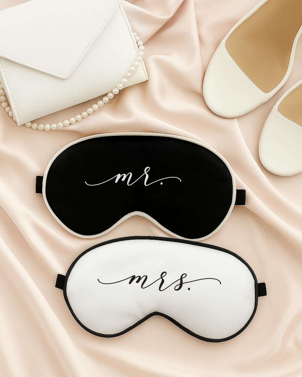 Pink Palm Co. Honeymoon Sleep Masks Set | Wedding Gift for Bride and Groom | Satin Set of 2 (Mr. & Mrs.)