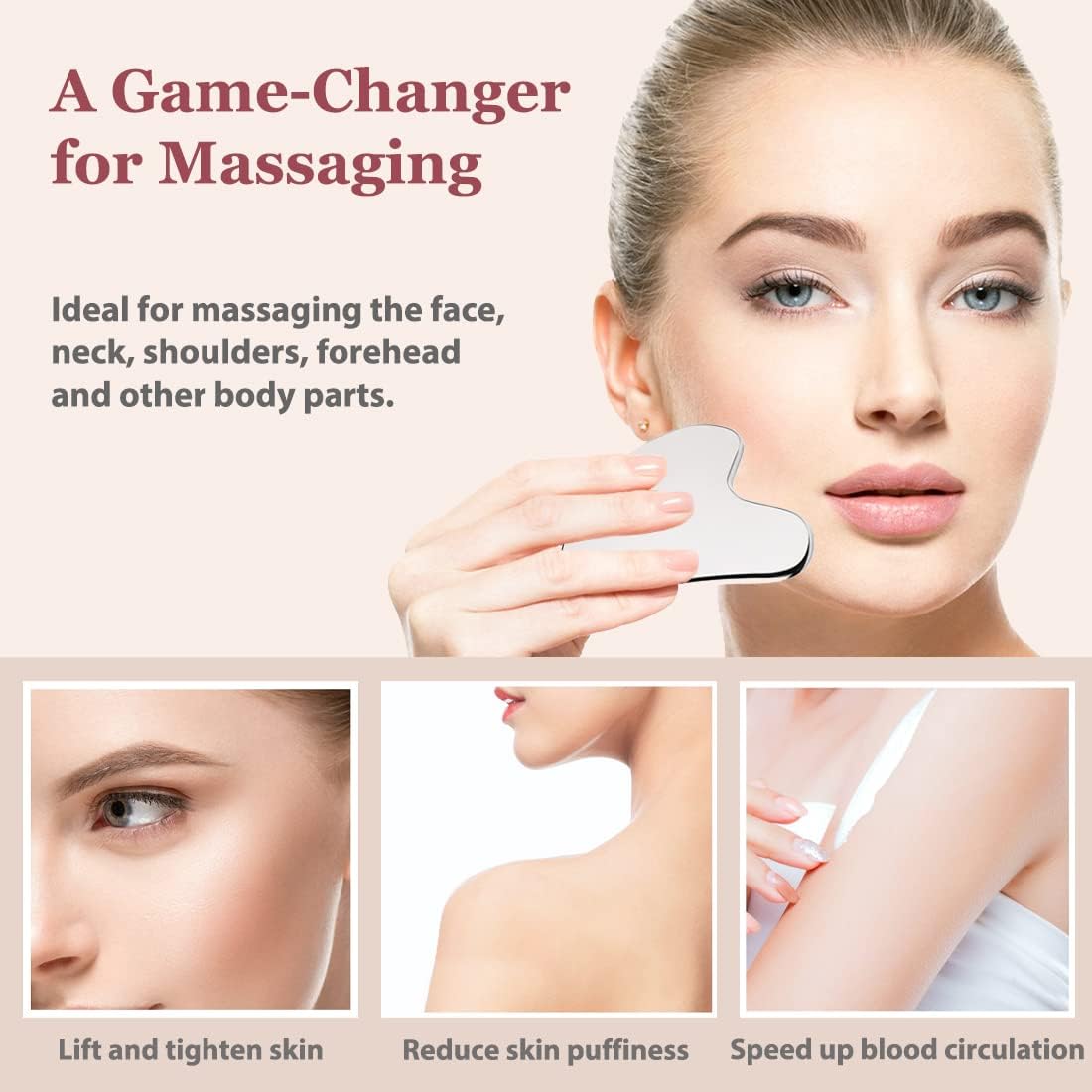 Lanfixilly Stainless Steel Gua Sha and Face Roller Set, Facial Tool for Face Sculpting, Metal Skin Care, Massager for Women