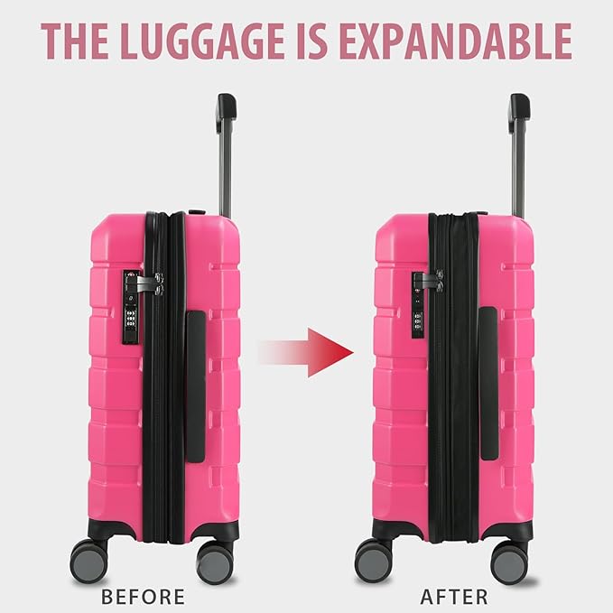 KROSER Hardside Expandable Carry On Luggage with Spinner Wheels & Built-in TSA Lock, Durable Suitcase Rolling Luggage with USB Port, Carry-On 20-Inch Magenta