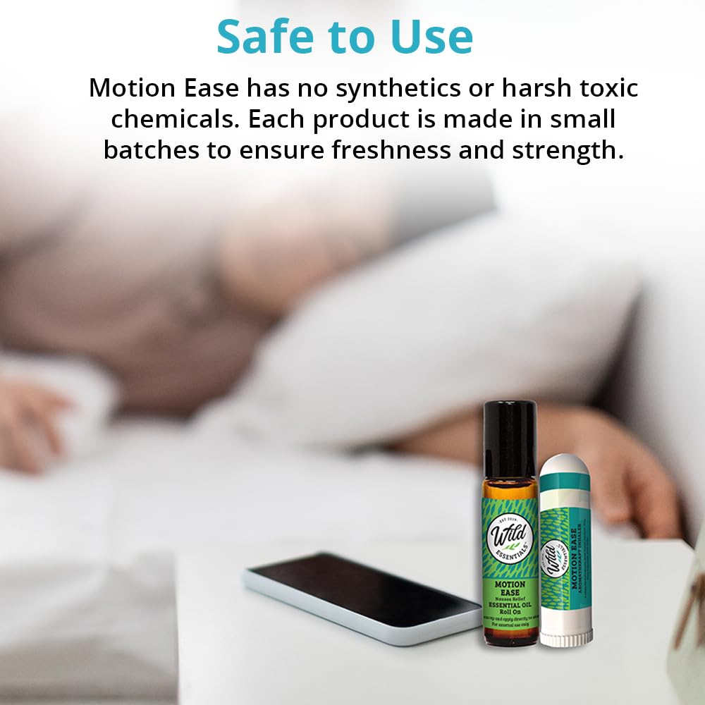 Motion Ease Nasal Inhaler and Roll On Essential Oils, 2 Piece Set, Relief for Motion Sickness, Sea Sickness, Car Sickness, Nausea and Vomiting, Dizziness