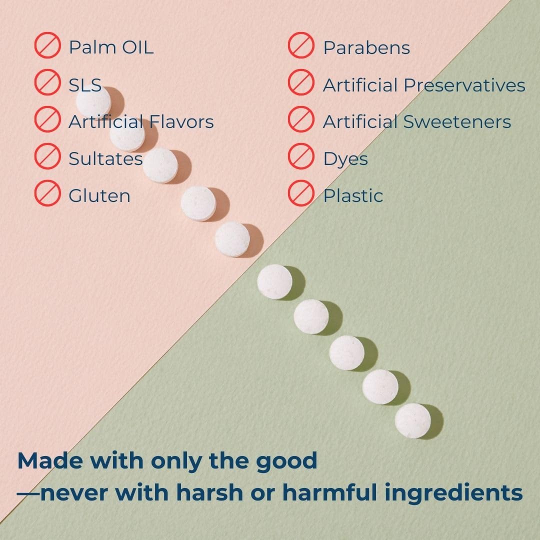 Tidalove Smile More Toothpaste Tablets with Fluoride & nHAp - Vegan, Enamel Strengthening, Zero Waste, Paper Refill, 62 Tablets, Cool Mint, 1 Month Supply, Travel-Friendly