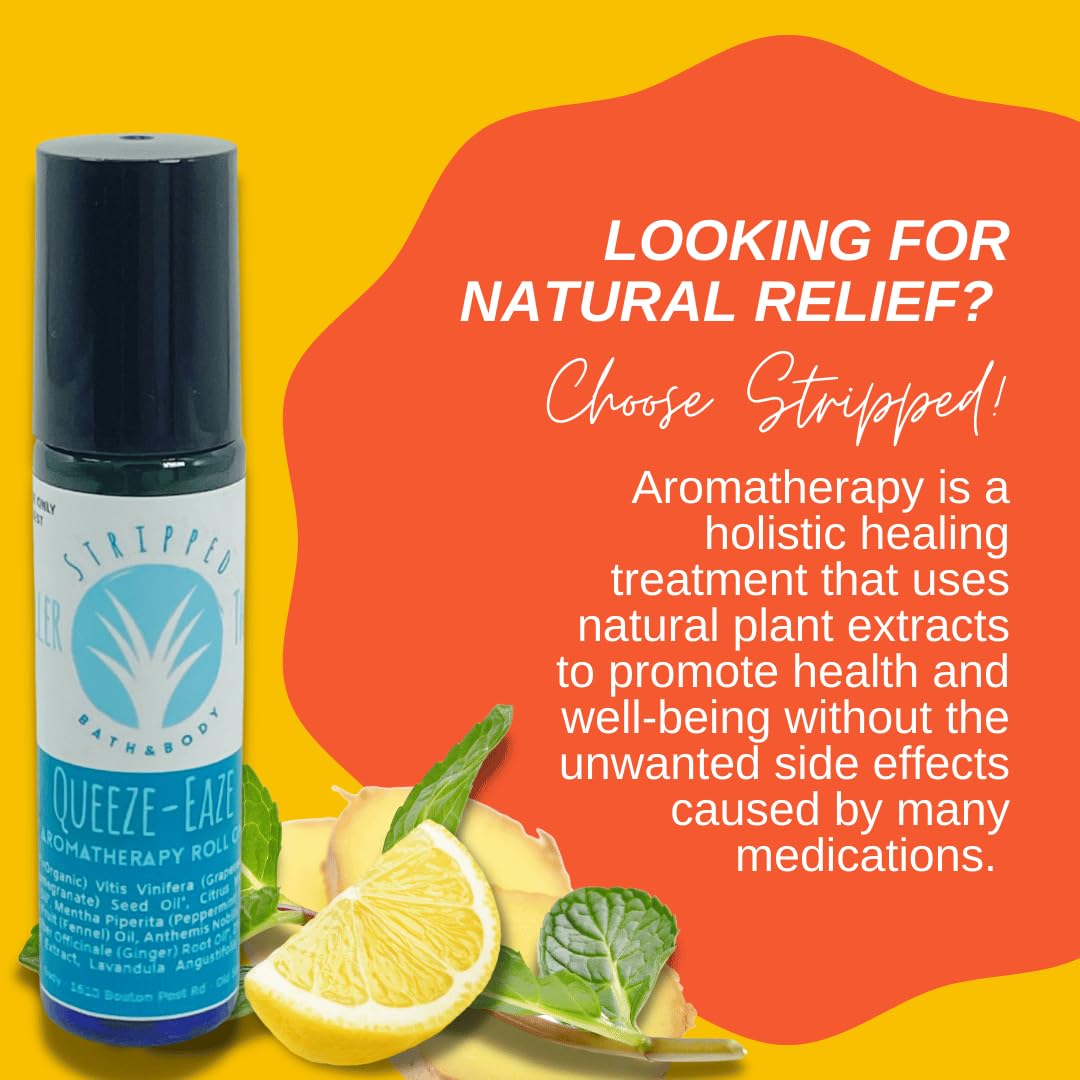 Stripped Bath & Body Queaze Eaze Essential Oil Roll On | Stomach Support Essential Oil Blend with Ginger, Lemon, Peppermint, and Fennel – Skin-Friendly Carrier Oils | Stocking Stuffer Gift