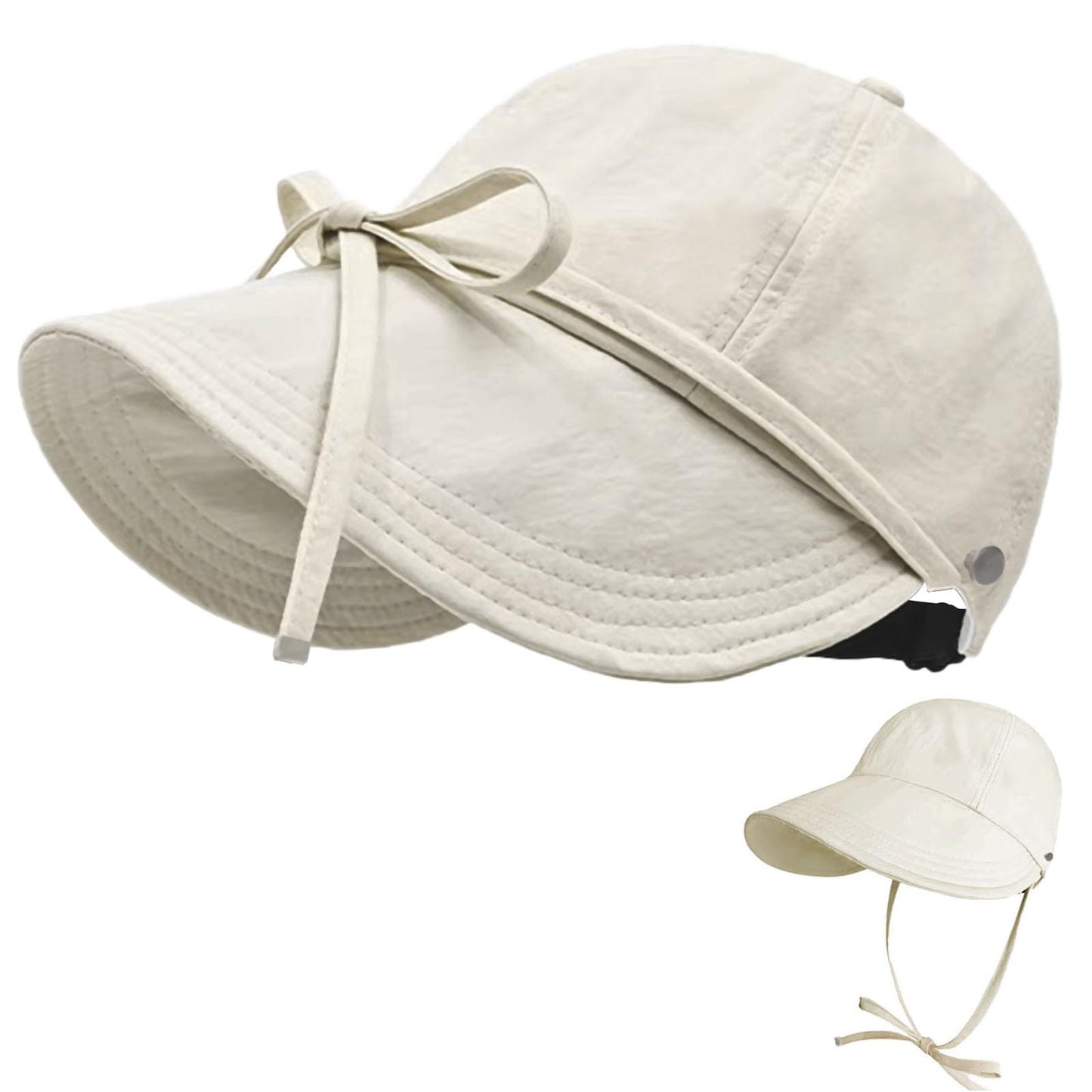Womens Foldable Sun Hats UV Protection Wide Brim Hiking Hat Ponytail Hats for Women UPF 50 Sun Hat for Women Running Hats Off - White