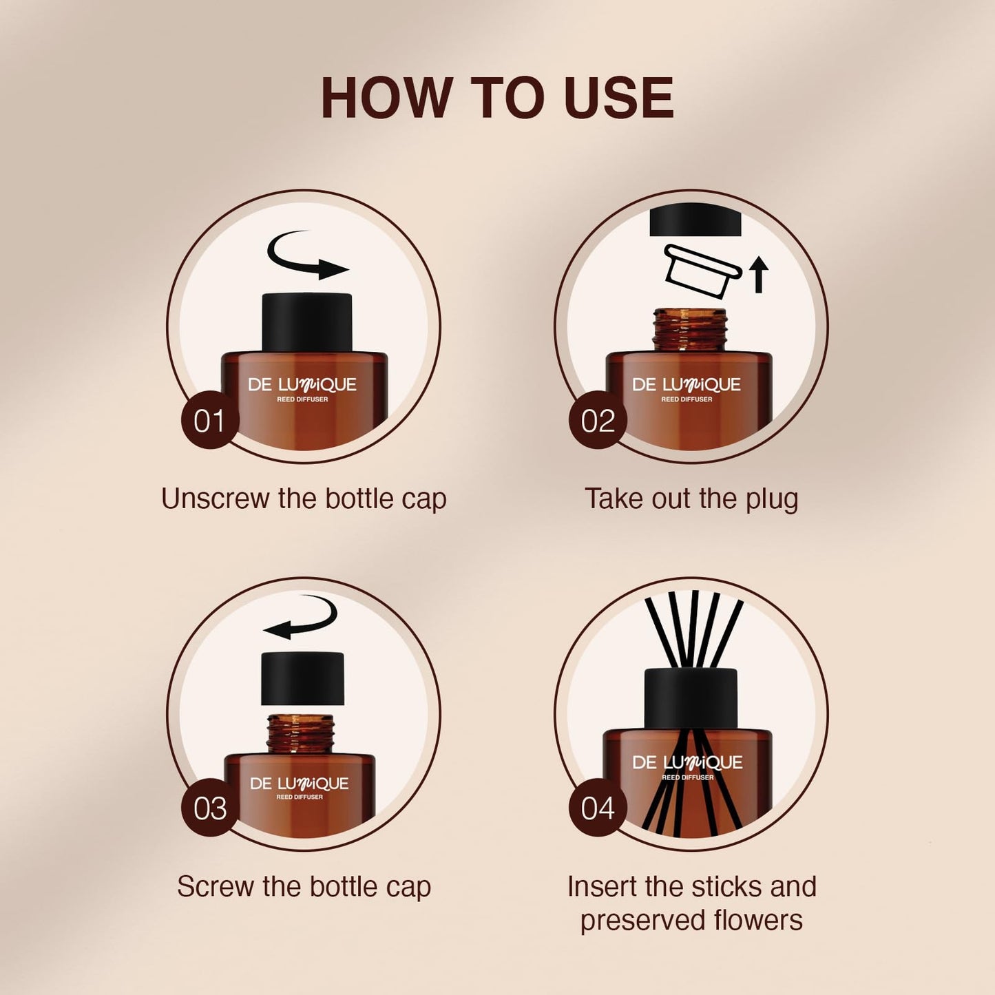 De Lumique Mystic Rosewood Reed Diffuser for Bathroom – Bathroom Diffuser with Sticks – Long-Lasting Scent with Oud, Damask Rose & Saffron Home Fragrance Decor – 150ml