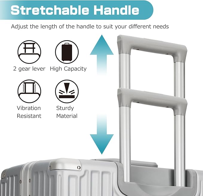 AnyZip Luggage Aluminium Frame Suitcase Hard Shell TSA Lock No Zipper 24In Silver