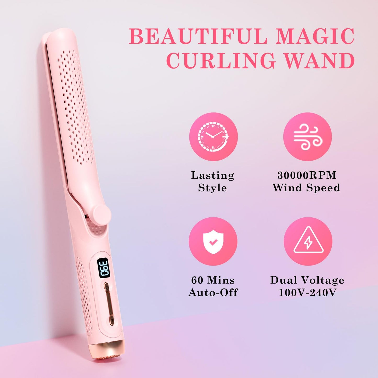 Hahahope Hair Straightener Curler 2-in-1: 1.25" Flat Iron for Women - Curling Wand 360° Airflow Cooling Vents Titanium Ionic for Less Frizz - 5 Temps & Auto Off Dual Voltage (Pink)
