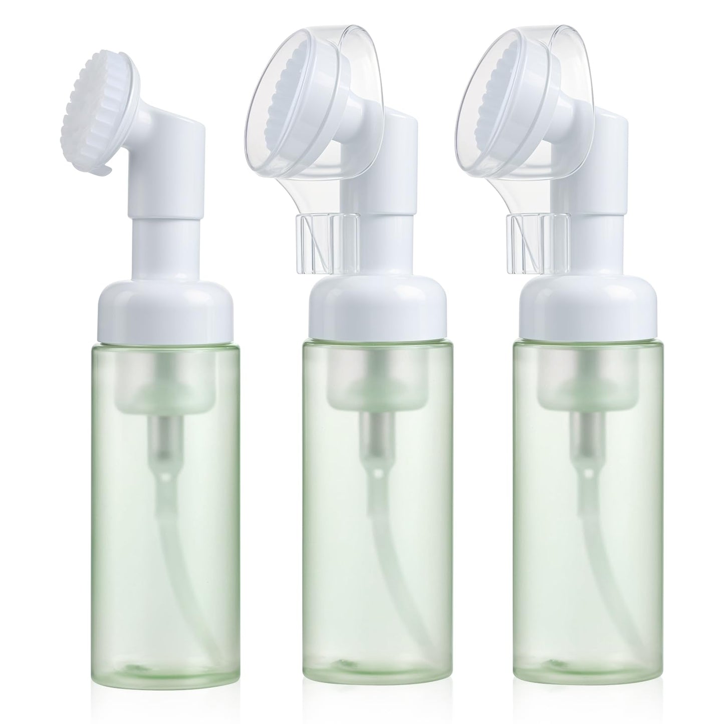 3 Pcs Small Foaming Soap Dispenser Foam Bottle with Brush Empty Facial Cleanser Bottle Mini Mousse Pump Container with Silicone Massage Clean Brush Head for Lash Cleanser Milk Beater Travel