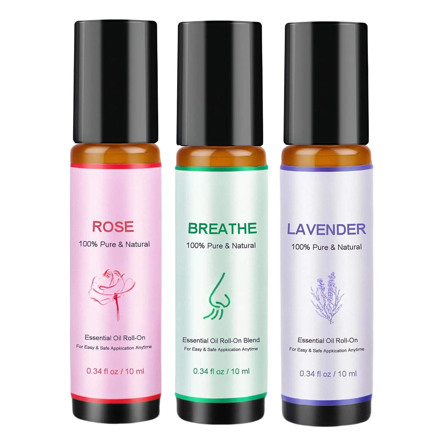 Coastacloud Essential Oils Blend Roll On Set of 3, Essential Oil Roller for Skin, Natural Aromatherapy Oils - Self Care Gifts for Women, Men, Nurse Essentials (Lavender, Breathe, Rose)