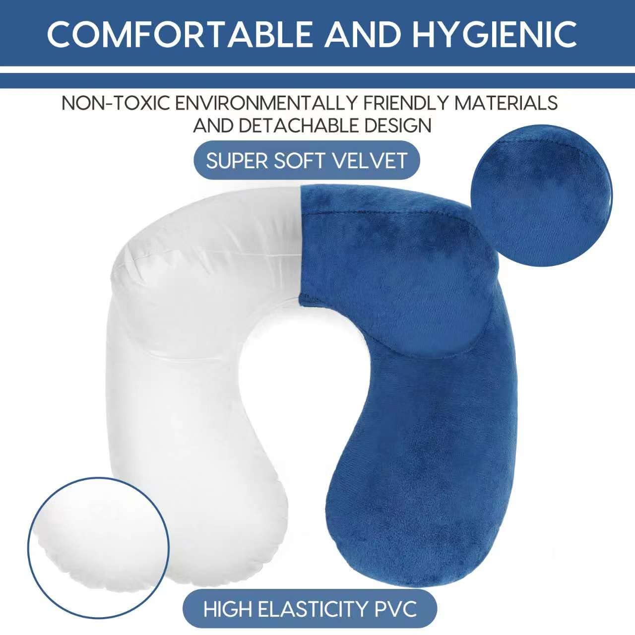HITSZS Inflatable Travel Pillow for Airplane Inflatable Neck Pillow for Traveling with Soft Velvet Washable Cover for Sleeping, Airplane,Train, Car, Office, Contoured Eye Masks, Earplugs