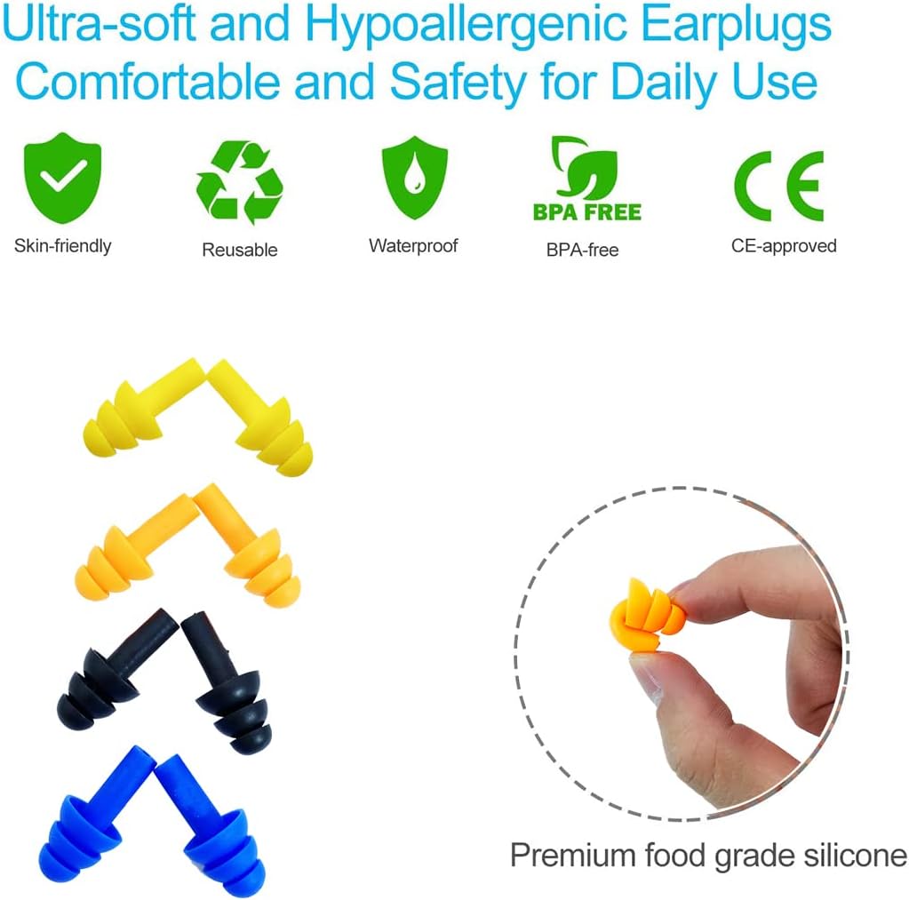 Ear Plugs for Sleeping,16 Pairs Noise Canceling Soft Reusable Silicone Earplugs Waterproof Noise Reduction Earplugs for Concert,Swimming,Study,Loud Noise,Snoring