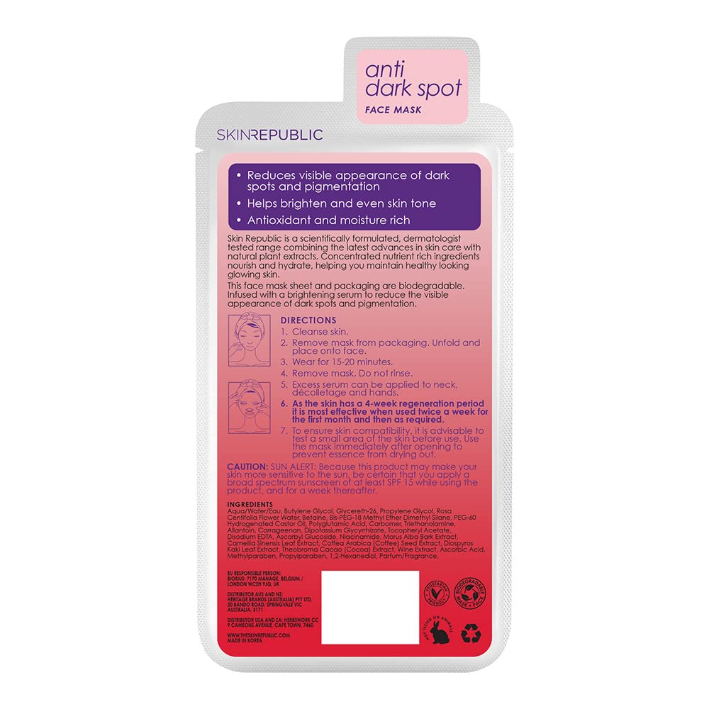 Skin Republic Vitamin C Brightening Sheet Mask. Proven to Brighten and Hydrate After One Use. Made in Korea.