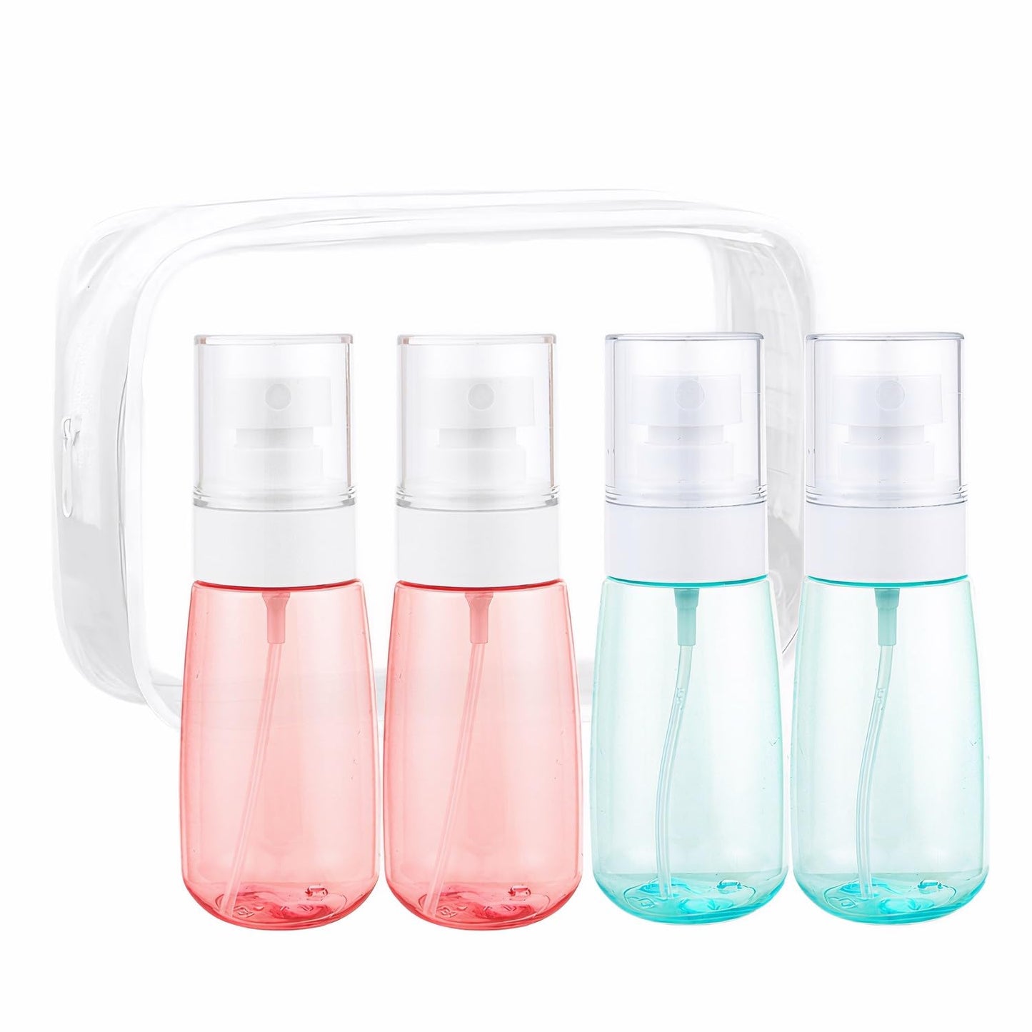 Vonpri Small Spray Bottle Travel Size 2oz/60ml with PVC Zip bag, Leak Proof Fine Mist Mini Empty Spray Bottles for Perfume Toners Rose Water (Blue Pink, 60ml 4Pack)