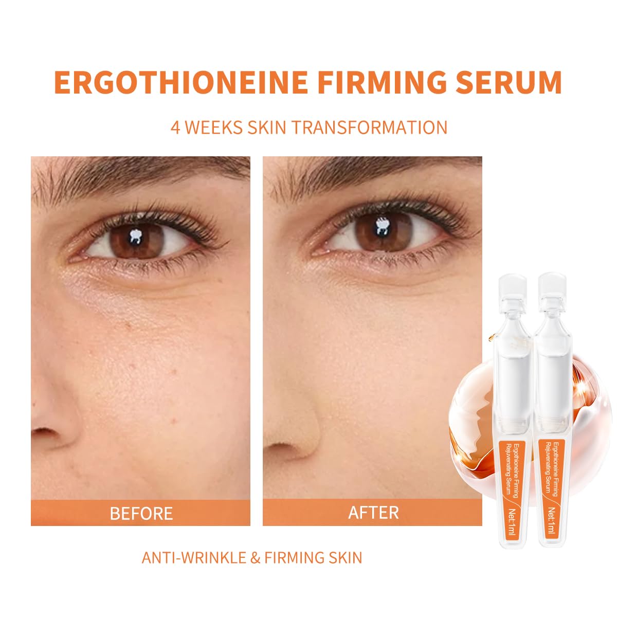 Ergothioneine Firming Rejuvenating Ampoules Serum - Hydrating and Repairing Formula with Pro-Xylane, Centella Asiatica Extract, and Vitamin B5 for Various Skin Types, 15 Pcs/Box