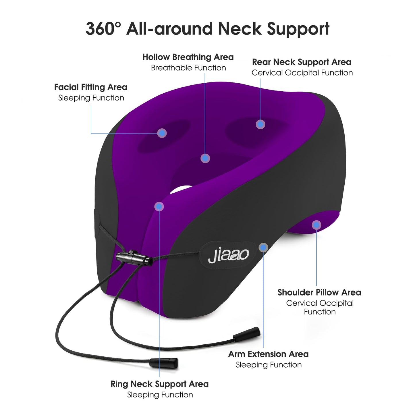 jiaao Travel Neck Pillow for Airplanes, Neck Pillow for Traveling,360º Ergonomic Memory Foam Travel Pillow, Soft and Breathable Cover,Portable Pillows for Car, Train or Airport Travel Essentials