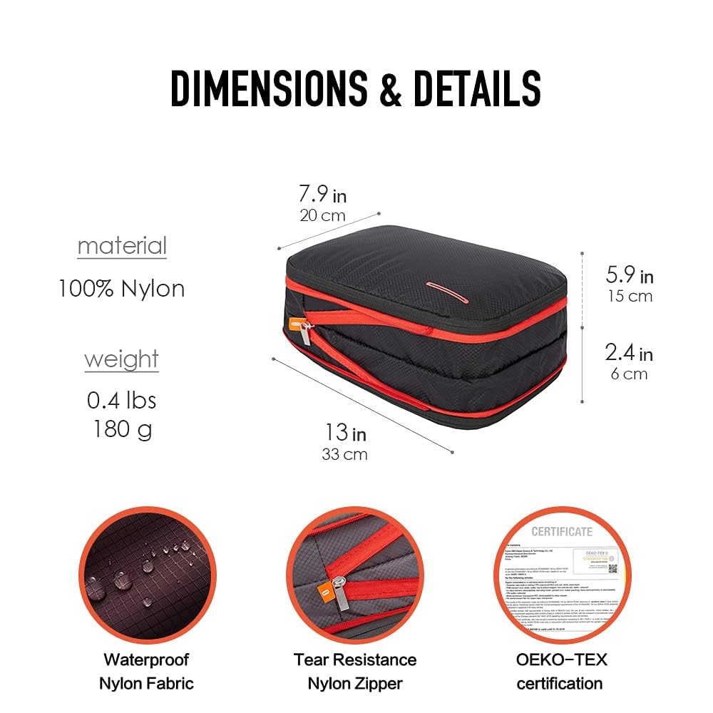 Bee Nesting BeeNesting Waterproof Compression Packing Cubes 5/6/8 sets, Large Travel Packing organizers for Carry on Luggage, 2 Sides Expandable Storage Bags (Black Red, G5set)