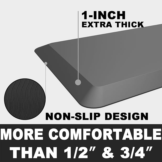 1" Extra Thick Anti Fatigue Floor Mat 30" L x 20" W,Kitchen Mat, Standing Desk Mat,140D Advanced PU Foam Ergonomic Comfort at Home, Office, Garage, Sink (Charcoal)