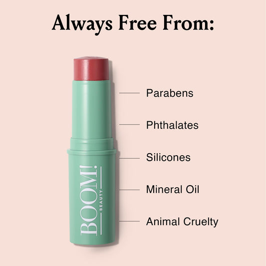 Boomstick Rose Nude ® All-in-One Cream Blush for Cheeks, Eyes & Lips, Long-Wearing, Blendable Makeup Blush Stick for Mature Skin, Cruelty-Free Lip Cheek Tint with Skincare Benefits