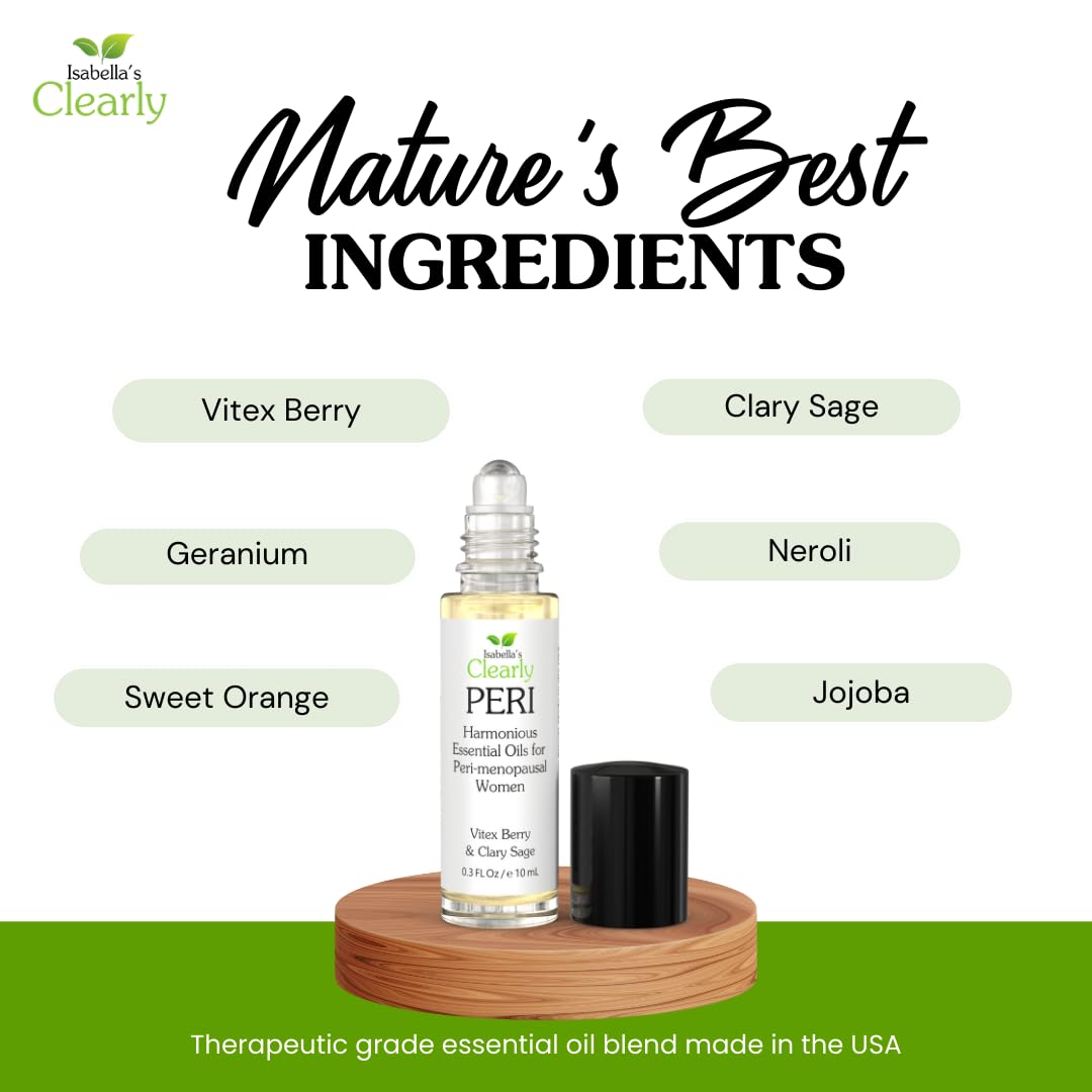 PERI Essential Oil Roll-On for Women | Natural Aromatherapy Blend for Balance, Mood, Drive and Energy with Vitex Berry, Clary Sage, Geranium, Neroli, Orange, and Jojoba