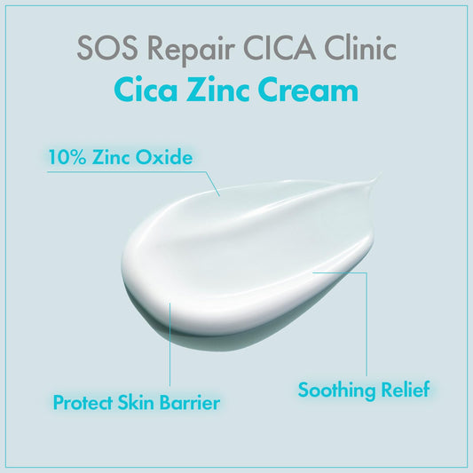 TOSOWOONG SOS Repair CICA Clinic Zinc Cream, 100,000ppm Zinc Oxide, Heal, Soothe Acne, Redness, Rosacea Treatment, Skin Barrier Repair, Moisture, Non-Comedogenic, Korean Skincare, 50g, 1.76 oz.