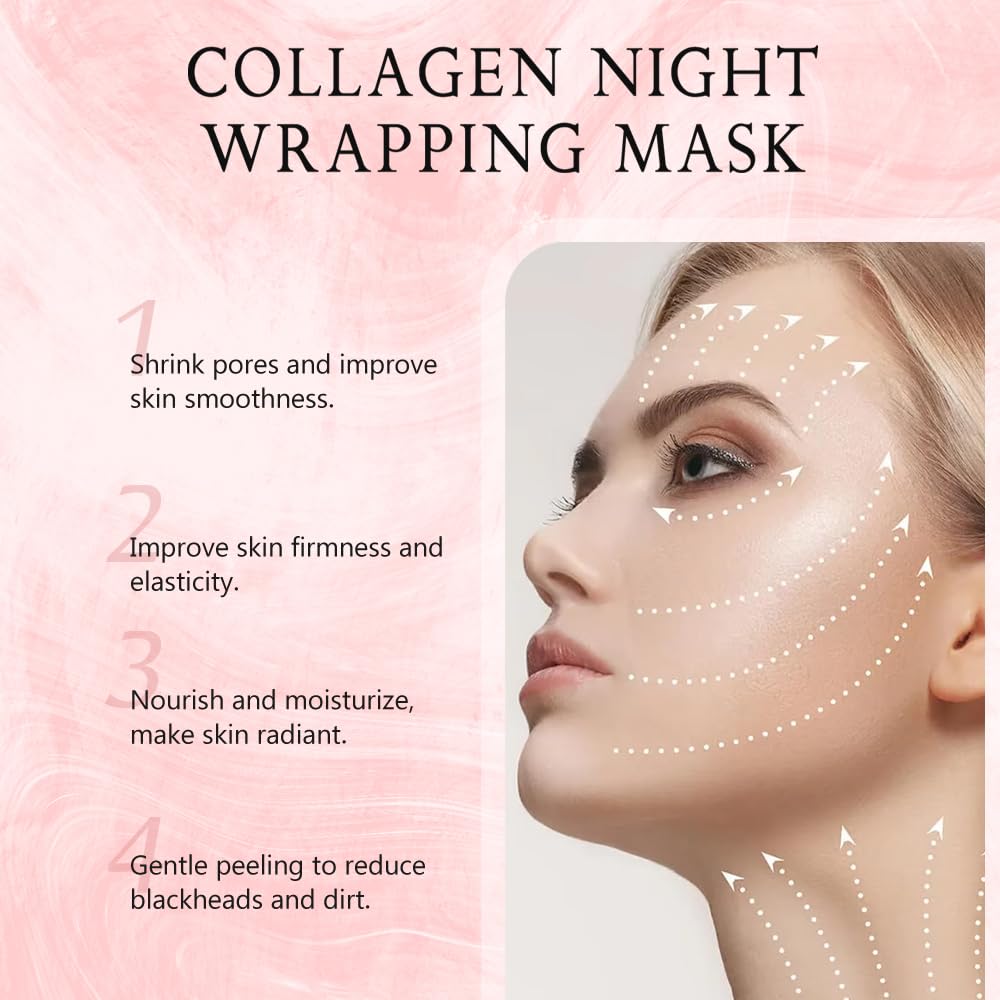 Generic Collagen Night Wrapping Mask, Peel Off Hydrolyzed Collagen Facial Mask, Elasticity & Hydration, Tight Skin, Reduce Sagging & Dullness, 2.54 fl.oz