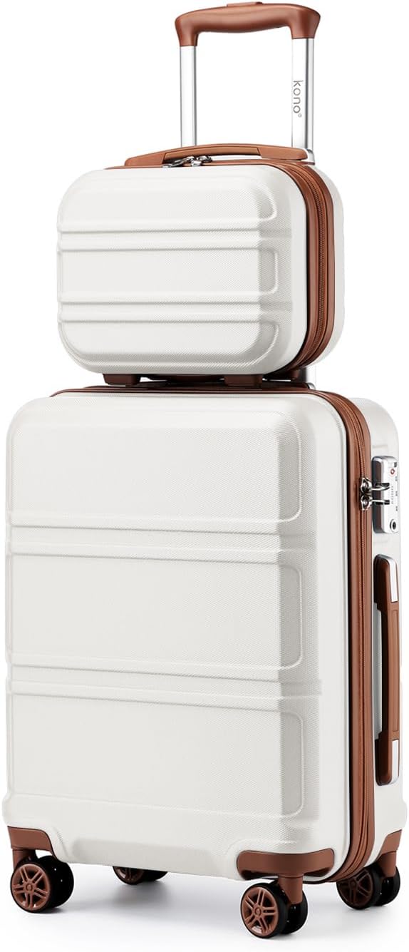 Kono Carry On Luggage Set Lightweight Airline Approved Carry On Suitcase with TSA Lock Spinner Wheels Durable Luggage Hardside Cream White
