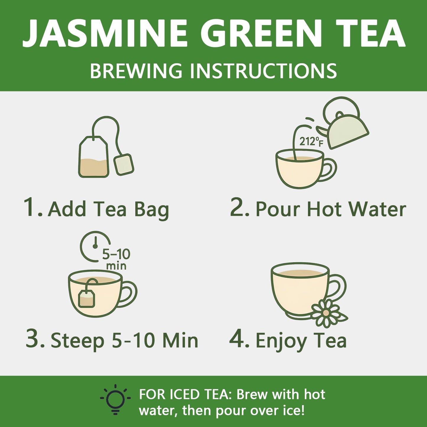 Jasmine Green Tea Bags – 60 Count | Fragrant Jasmine-Infused Green Tea | Smooth & Refreshing | Individually Wrapped for Freshness | Ideal for Home, Office & Travel