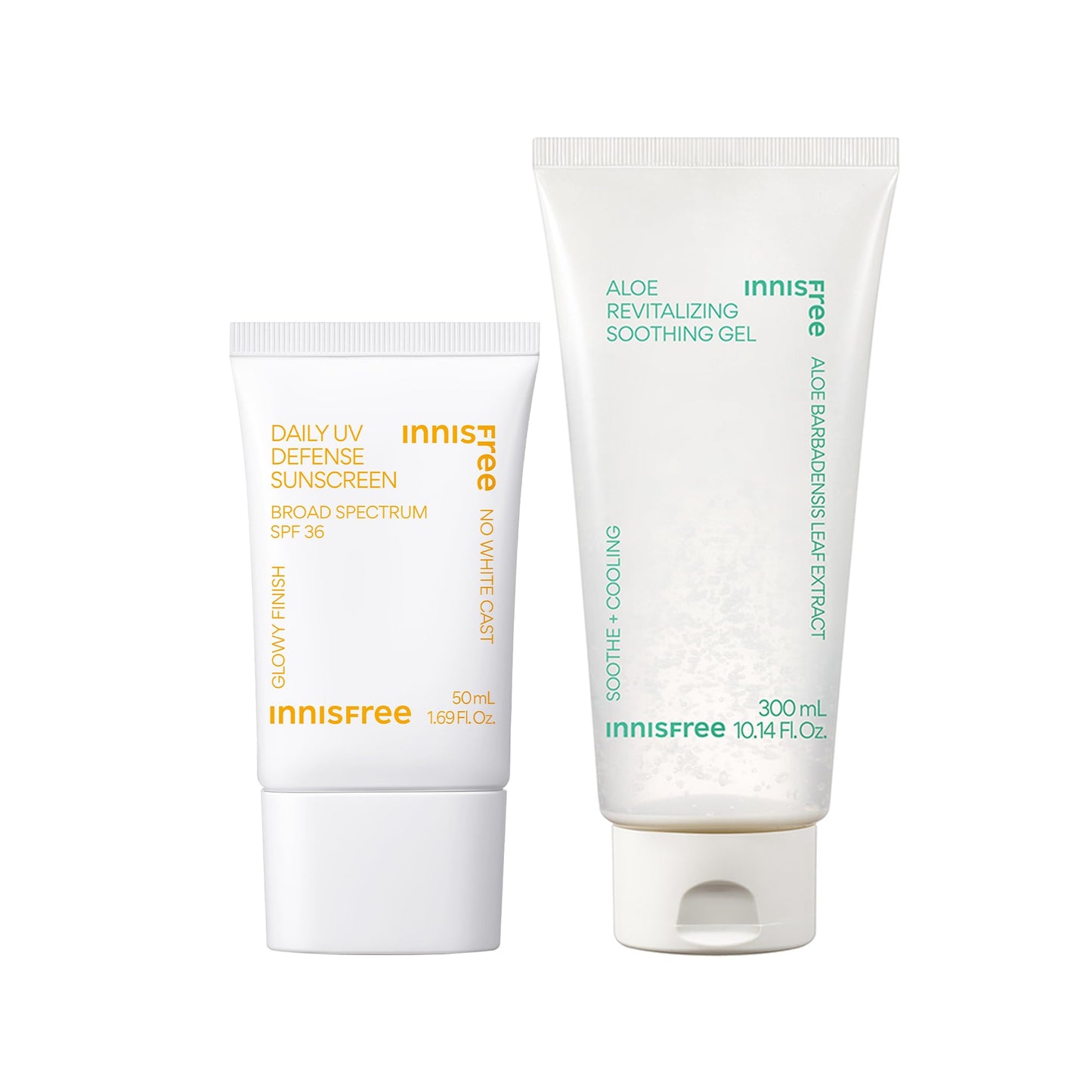 innisfree Daily UV Defense Sunscreen and Aloe Revitalizing Soothing Gel Bundle, Korean SPF and Hydrating Aloe Duo
