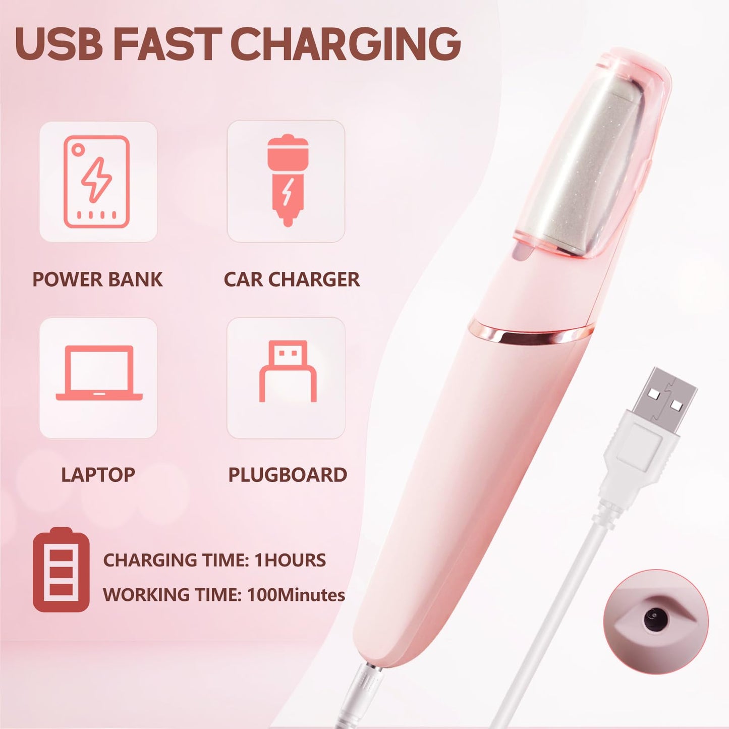 Callus Remover for Feet, ZABOUL Electric Foot Callus Remover Rechargeable Pedicure Tools Smooth Pedicure Wand Electronic Foot File, Feet Care for Removes Dry Hard & Dead Skin Ideal Gift