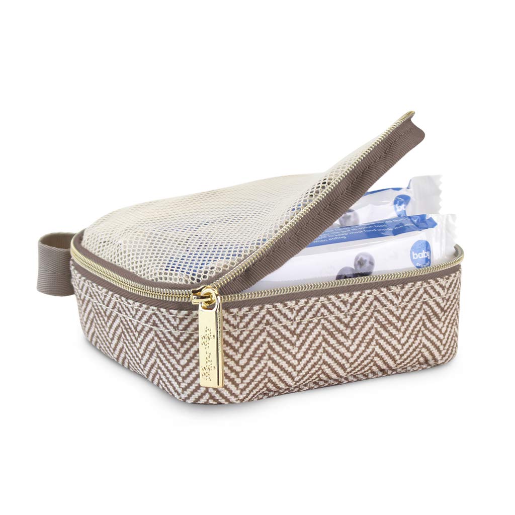 Itzy Ritzy Packing Cubes for Travel – Set of 3 Packing Cubes or Travel Organizers; Each Cube Features a Mesh Top, Double Zippers and a Fabric Handle (Taupe)